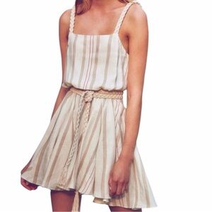 Alexis Dimma Striped Linen Mini Dress -Neutral/Red Size Medium